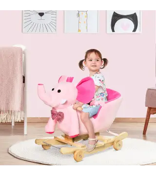Caballito Balancín con Ruedas Forma de Elefante Caballo Balancín para Bebés de +18 Meses con Músicas 60x35x45 cm Rosa