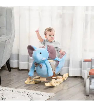 Caballito Balancín con Ruedas Forma de Elefante Caballo Balancín para Bebés de +18 Meses con Músicas 60x35x45 cm Azul
