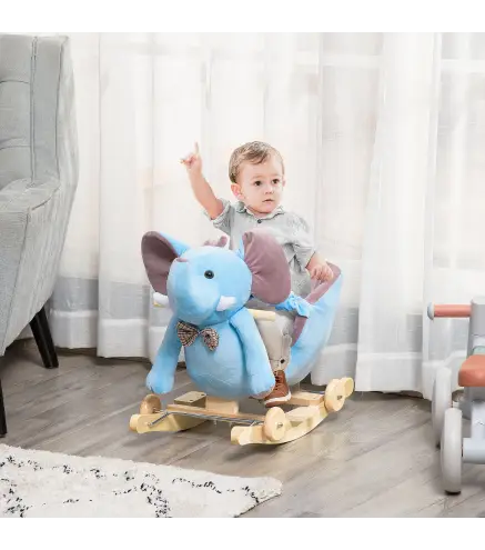 Caballito Balancin con Ruedas Forma de Elefante Caballo Balancin para Bebes de +18 Meses con Musicas 60x35x45 cm Azul