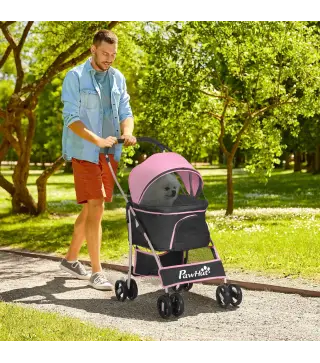 Carrito para Perros Pequeños 3 en 1 con Vagón Desmontable Cesta de Almacenaje Correas de Seguridad y Cojín Rosa