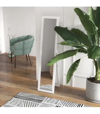 Espejo de Cuerpo Entero 37x157 cm Espejo de Pie Espejo de Pared Forma Rectangular con Marco de Madera Blanco