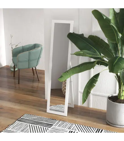 Espejo de Cuerpo Entero 37x157 cm Espejo de Pie Espejo de Pared Forma Rectangular con Marco de Madera Blanco