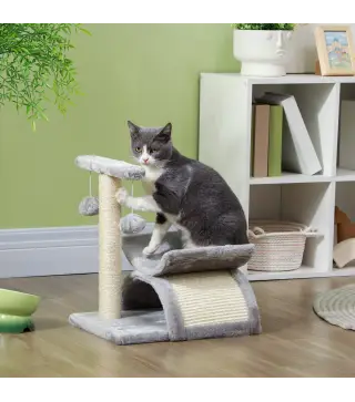 Árbol Rascador para Gatos Pequeños Torre para Gatos con Poste Giratorio con Bolas de Juego Plataforma 40x30x43 cm Gris