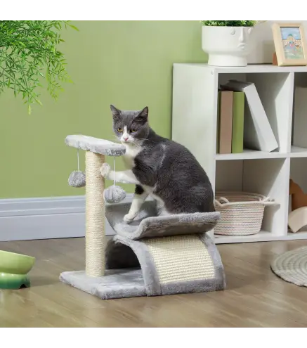 Árbol Rascador para Gatos Pequeños Torre para Gatos con Poste Giratorio con Bolas de Juego Plataforma 40x30x43 cm Gris
