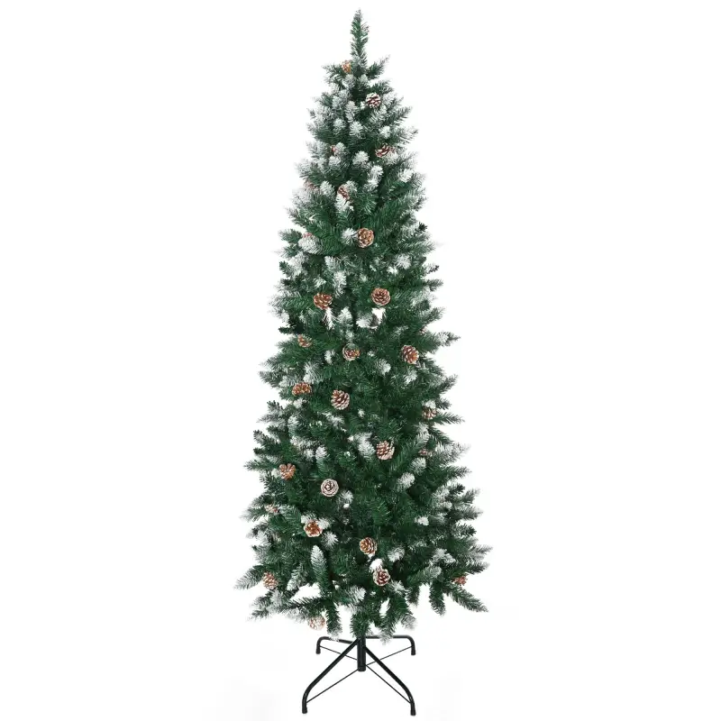 Árbol de Navidad Artificial de Nieve 180 cm con 508 Ramas 49 Piñas Base Plegable y Soporte de Acero Ø73x180 cm Verde