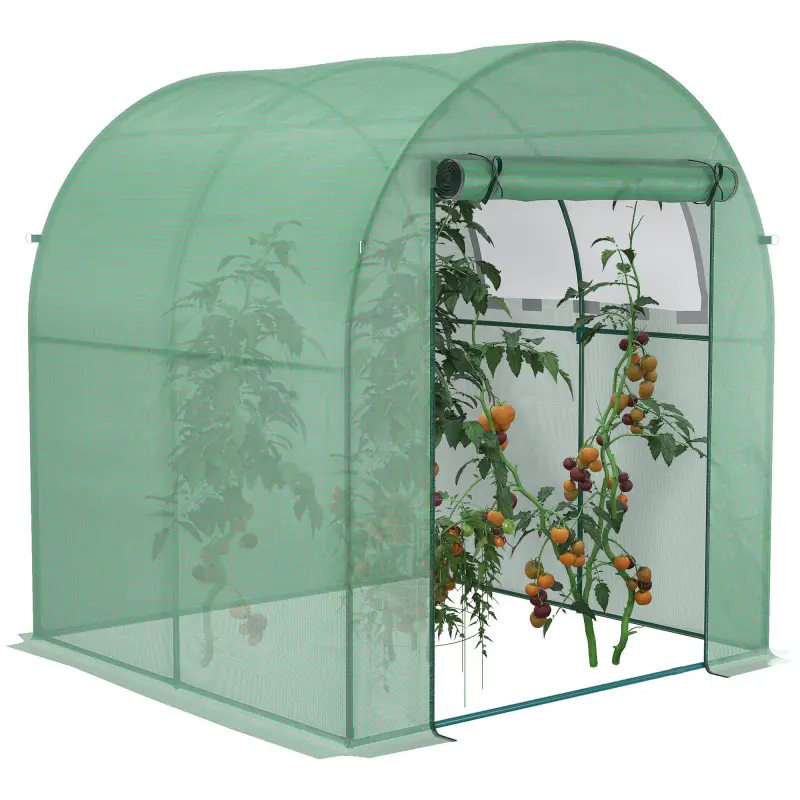 Invernadero de Jardín 180x180x200 cm Invernadero de Túnel Pequeño con Puerta Enrollable y Ventana de Malla Verde Invernadero de Jardín 180x180x200 cm Invernadero de Túnel Pequeño con Puerta Enrollable y Ventana de Malla Verde