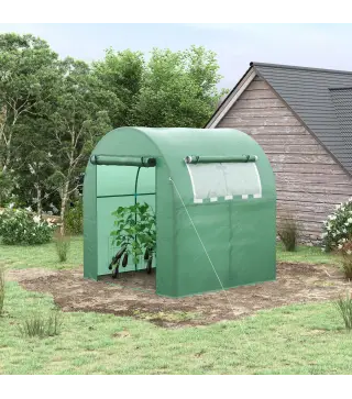 Invernadero de Jardín 180x180x200 cm Invernadero de Túnel Pequeño con Puerta Enrollable y Ventana de Malla Verde