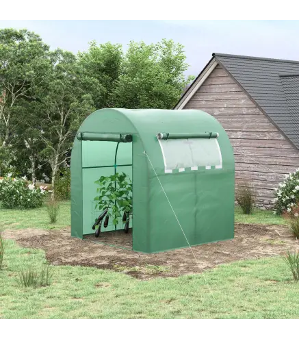 Invernadero de Jardín 180x180x200 cm Invernadero de Túnel Pequeño con Puerta Enrollable y Ventana de Malla Verde