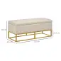 Banqueta con Almacenamiento Banco Rectangular Tapizado en Lino con Tapa Abatible y Patas de Acero 110x44x48 cm Beige