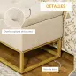 Banqueta con Almacenamiento Banco Rectangular Tapizado en Lino con Tapa Abatible y Patas de Acero 110x44x48 cm Beige