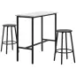 Conjunto de Mesa Alta de Bar con 2 Taburetes Redondo Set de 3 Piezas con Marco de Acero de Estilo Moderno Blanco y Negro