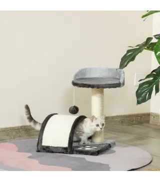 Árbol Rascador para Gatos Pequeños Altura 46 cm con Poste Tablero para Rascar Plataformas y Bola 35,5x37x46 cm Gris