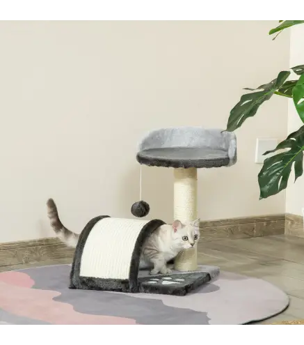 Árbol Rascador para Gatos Pequeños Altura 46 cm con Poste Tablero para Rascar Plataformas y Bola 35,5x37x46 cm Gris