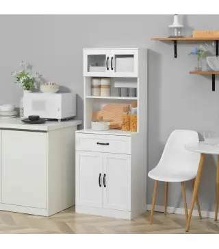 Alacena de Cocina Mueble Buffet de Cocina con 4 Puertas Cajón y Estantes Ajustables para Comedor 60x38x161 cm Blanco