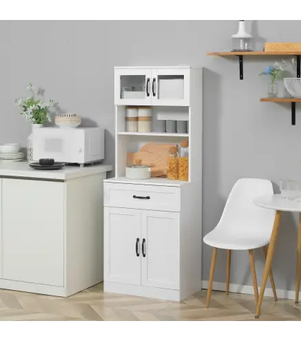 Alacena de Cocina Mueble Buffet de Cocina con 4 Puertas Cajón y Estantes Ajustables para Comedor 60x38x161 cm Blanco