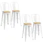 Juego de 4 Taburetes Altos de Cocina Apilables con Respaldo Taburetes de Bar con Reposapiés 44x48x117 cm Blanco