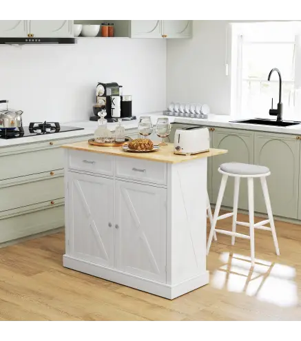 Isla de Cocina Carro de Cocina con Encimera de Madera Plegable 2 Puertas 2 Cajones Estante Ajustable y 4 Ruedas 105x60x90,5 cm B