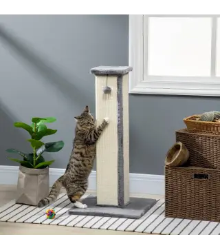 Poste Rascador para Gatos Altura 81 cm Rascador para Gatos con Poste de Sisal y Bola Colgante 41x41x81 cm Gris