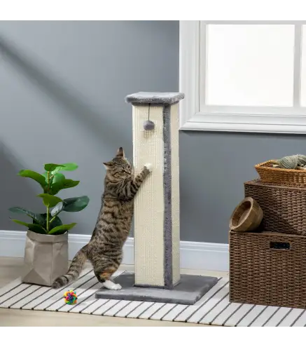 Poste Rascador para Gatos Altura 81 cm Rascador para Gatos con Poste de Sisal y Bola Colgante 41x41x81 cm Gris
