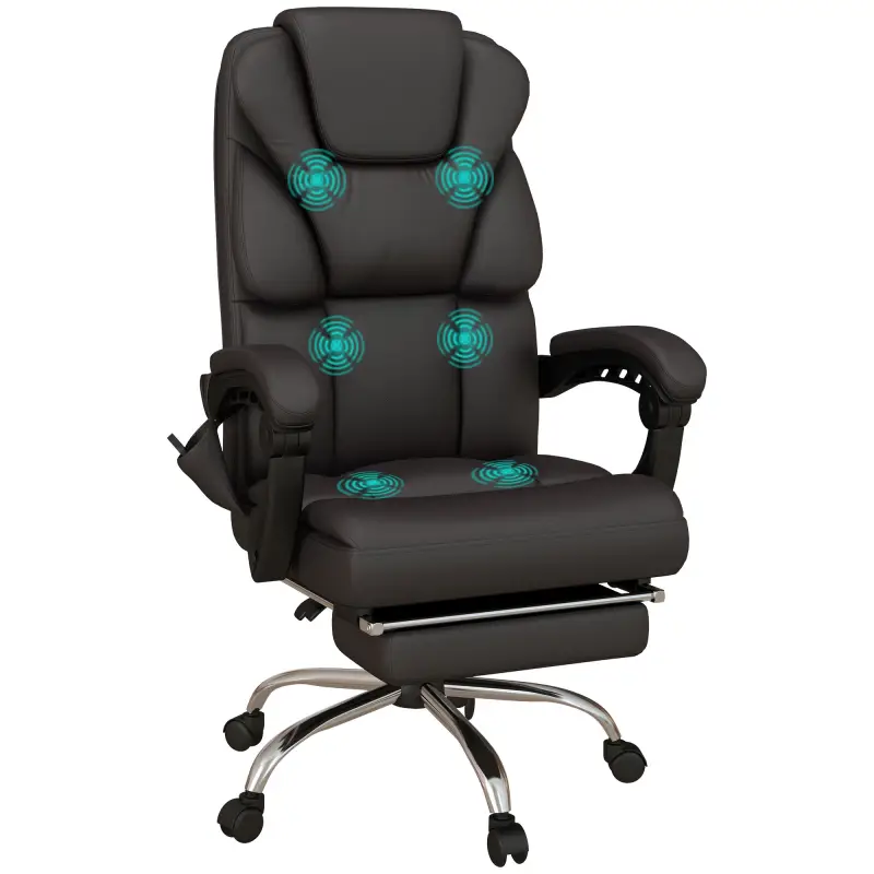 Silla de Oficina con 6 Puntos de Masaje Silla de Escritorio Reclinable de PU con Control Remoto 63x57x118-126 cm Marrón