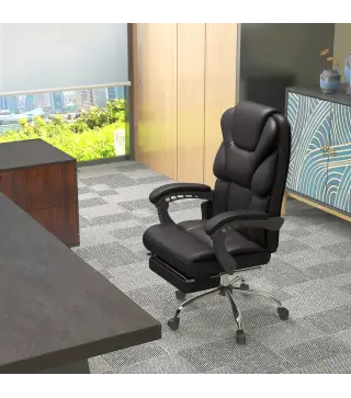 Silla de Oficina con 6 Puntos de Masaje Silla de Escritorio Reclinable de PU con Control Remoto 63x57x118-126 cm Marrón