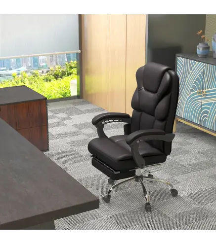 Silla de Oficina con 6 Puntos de Masaje Silla de Escritorio Reclinable de PU con Control Remoto 63x57x118-126 cm Marrón