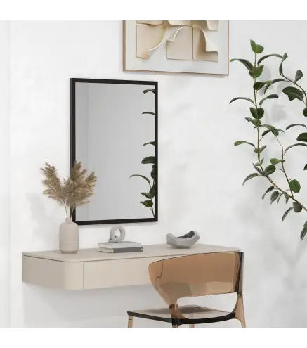 Espejo Rectangular de Baño 50x70 cm Espejo de Pared Decorativo para Salón Entrada Pasillo Horizontal o Vertical Negro