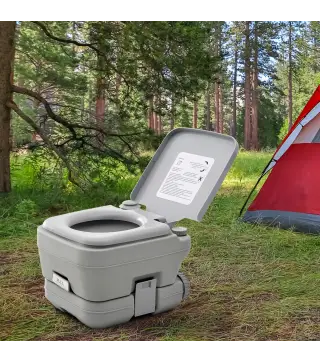 Inodoro Portátil con Tanques Dobles de 10L Estructura en Plástico PE para Camping y Senderismo 36x42x30 cm Gris