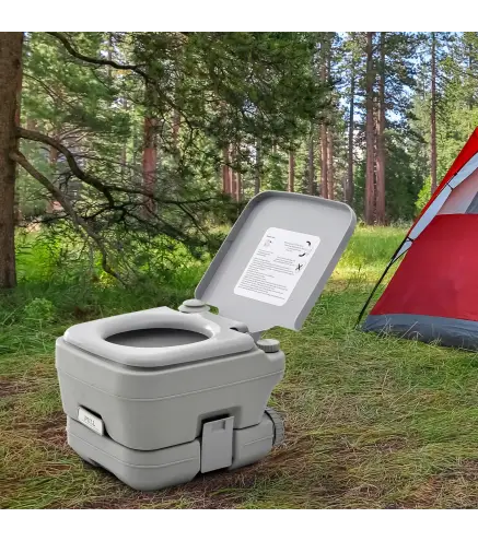 Inodoro Portátil con Tanques Dobles de 10L Estructura en Plástico PE para Camping y Senderismo 36x42x30 cm Gris