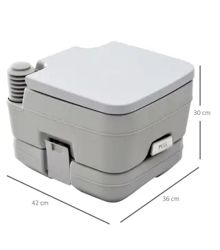 Inodoro Portátil con Tanques Dobles de 10L Estructura en Plástico PE para Camping y Senderismo 36x42x30 cm Gris