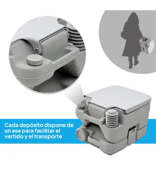 Inodoro Portátil con Tanques Dobles de 10L Estructura en Plástico PE para Camping y Senderismo 36x42x30 cm Gris