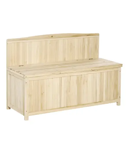 Banco de Jardín con Baúl de Almacenaje y Respaldo Carga 250 kg para Patio Terraza Balcón 115x45x75 cm Natural