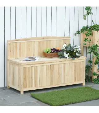 Banco de Jardín con Baúl de Almacenaje y Respaldo Carga 250 kg para Patio Terraza Balcón 115x45x75 cm Natural