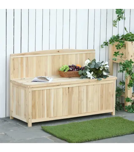 Banco de Jardín con Baúl de Almacenaje y Respaldo Carga 250 kg para Patio Terraza Balcón 115x45x75 cm Natural