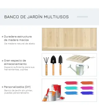 Banco de Jardín con Baúl de Almacenaje y Respaldo Carga 250 kg para Patio Terraza Balcón 115x45x75 cm Natural