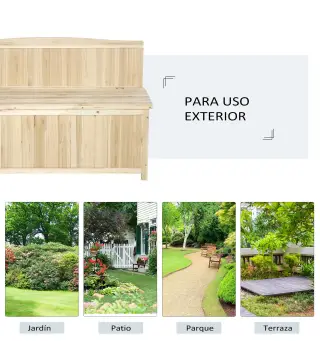 Banco de Jardín con Baúl de Almacenaje y Respaldo Carga 250 kg para Patio Terraza Balcón 115x45x75 cm Natural