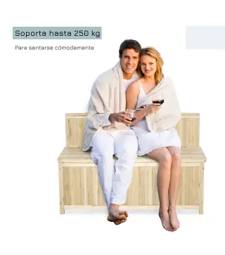 Banco de Jardín con Baúl de Almacenaje y Respaldo Carga 250 kg para Patio Terraza Balcón 115x45x75 cm Natural