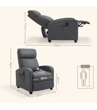 Sillón de Masaje Reclinable con Mando a Distancia Bolsillo Lateral y Temporizador Tapizado en PU 68x88x98 cm Gris
