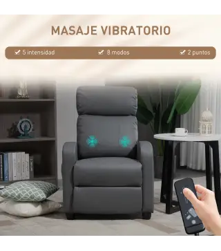 Sillón de Masaje Reclinable con Mando a Distancia Bolsillo Lateral y Temporizador Tapizado en PU 68x88x98 cm Gris