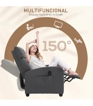 Sillón de Masaje Reclinable con Mando a Distancia Bolsillo Lateral y Temporizador Tapizado en PU 68x88x98 cm Gris