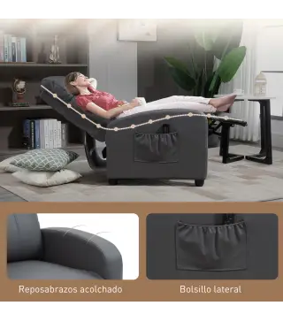 Sillón de Masaje Reclinable con Mando a Distancia Bolsillo Lateral y Temporizador Tapizado en PU 68x88x98 cm Gris