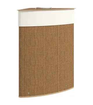 Cesto Ropa Sucia Bambú para Esquina 55L con Tapa y Asa Bolsa Extraíble Lavable 35x35x60 cm Marrón