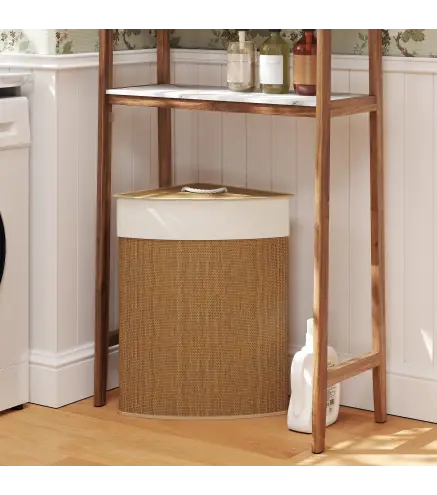 Cesto Ropa Sucia Bambú para Esquina 55L con Tapa y Asa Bolsa Extraíble Lavable 35x35x60 cm Marrón