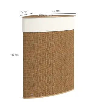Cesto Ropa Sucia Bambú para Esquina 55L con Tapa y Asa Bolsa Extraíble Lavable 35x35x60 cm Marrón