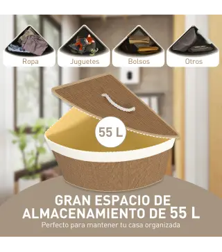 Cesto Ropa Sucia Bambú para Esquina 55L con Tapa y Asa Bolsa Extraíble Lavable 35x35x60 cm Marrón