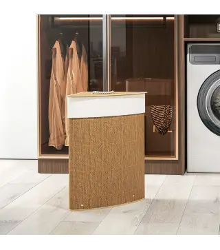 Cesto Ropa Sucia Bambú para Esquina 55L con Tapa y Asa Bolsa Extraíble Lavable 35x35x60 cm Marrón
