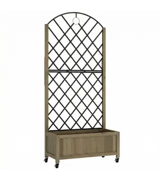 Jardinera de Madera con Enrejado Metálico y Ruedas para Plantas Trepadoras Macetero Elevado 72x36x168 cm Carbonizado