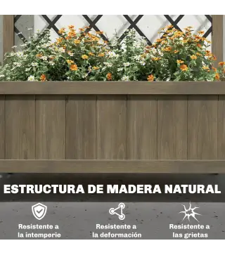 Jardinera de Madera con Enrejado Metálico y Ruedas para Plantas Trepadoras Macetero Elevado 72x36x168 cm Carbonizado