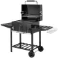 Barbacoa de Carbón con Bandeja Ajustable Estantes Plegables Ruedas Termómetro Tapa Chimenea Ventilaciones y Cesta