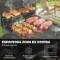 Barbacoa de Carbón con Bandeja Ajustable Estantes Plegables Ruedas Termómetro Tapa Chimenea Ventilaciones y Cesta